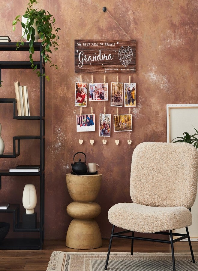 WALSKING Grandma’s brag board Grandma Gifts Nana Photo Holder Picture Frame, Birthday Gifts for Grandma from Granddaughter and Grandson, Grandkids Photo Holder Nana Gigi Grandmother Christmas Thanksgiving Present Hanging Photo Frame with clips and Twine(Brown) - Image 4